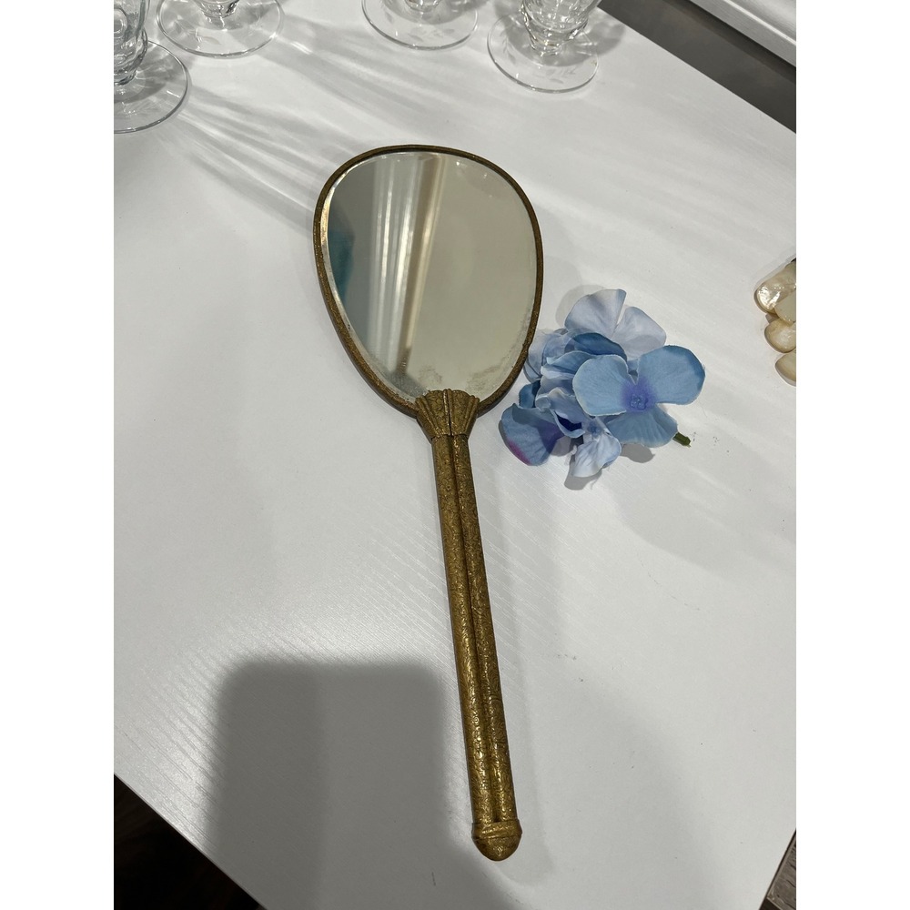 Antique Handheld Vanity Mirror Agate Inlay‎ Ornate Handle Decorative Vanity